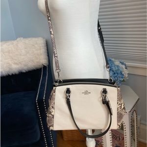 Coach large cream with animal print and black leather accents satchel used once